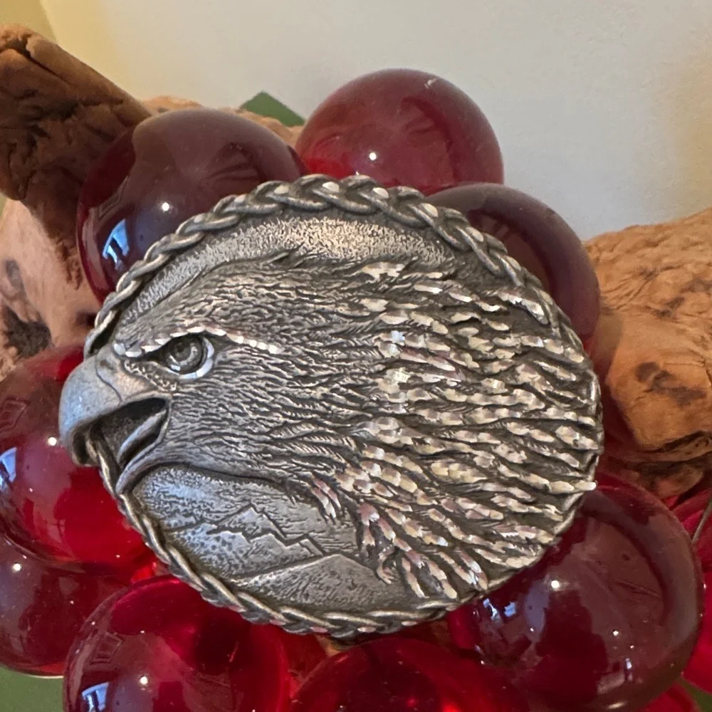 Eagle head over mountains pewter buckle made in USA 🇺🇸